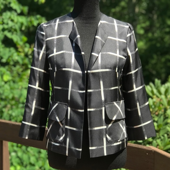 Pendleton Silk Blazer Black White Check 4 Petite - Picture 1 of 8